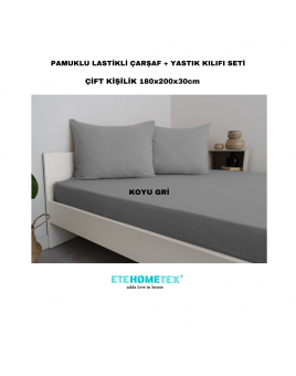 ETE HOMETEX Çift Kişilik Pamuklu Lastikli Çarşaf Takımı 180x200x30cm KOYU GRİ 8696474231831